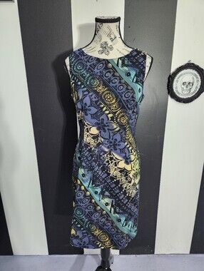 connected apparel Sleeveless Midi Dress in Blue, Teal & Yellow Floral Print